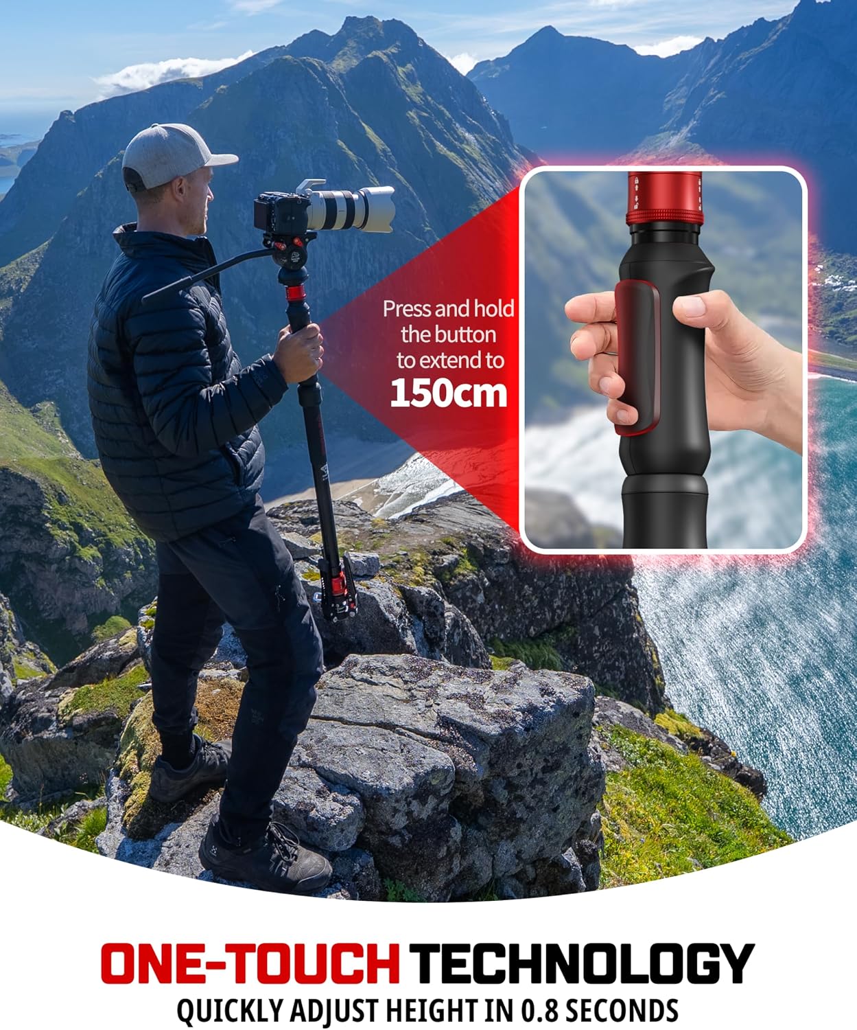 IFOOTAGE Monopod Cobra 3 Strike A150S+K5S, 59' Monopod for Camera Aluminum Travel Monopod with Feet, 1/4'' & 3/8'' Quick Release Compatible with Sony Canon Nikon DSLR Camera, Payload 11Lb