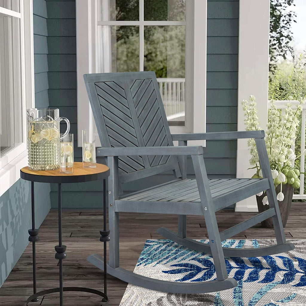 JONATHAN Y RCK100B Ned Modern Chevron-Back 300-Lbs Support Acacia Wood Patio Outdoor Rocking Chair for Garden, Lawn, Backyard, Pool, Deck, Beach, Firepit, Gray
