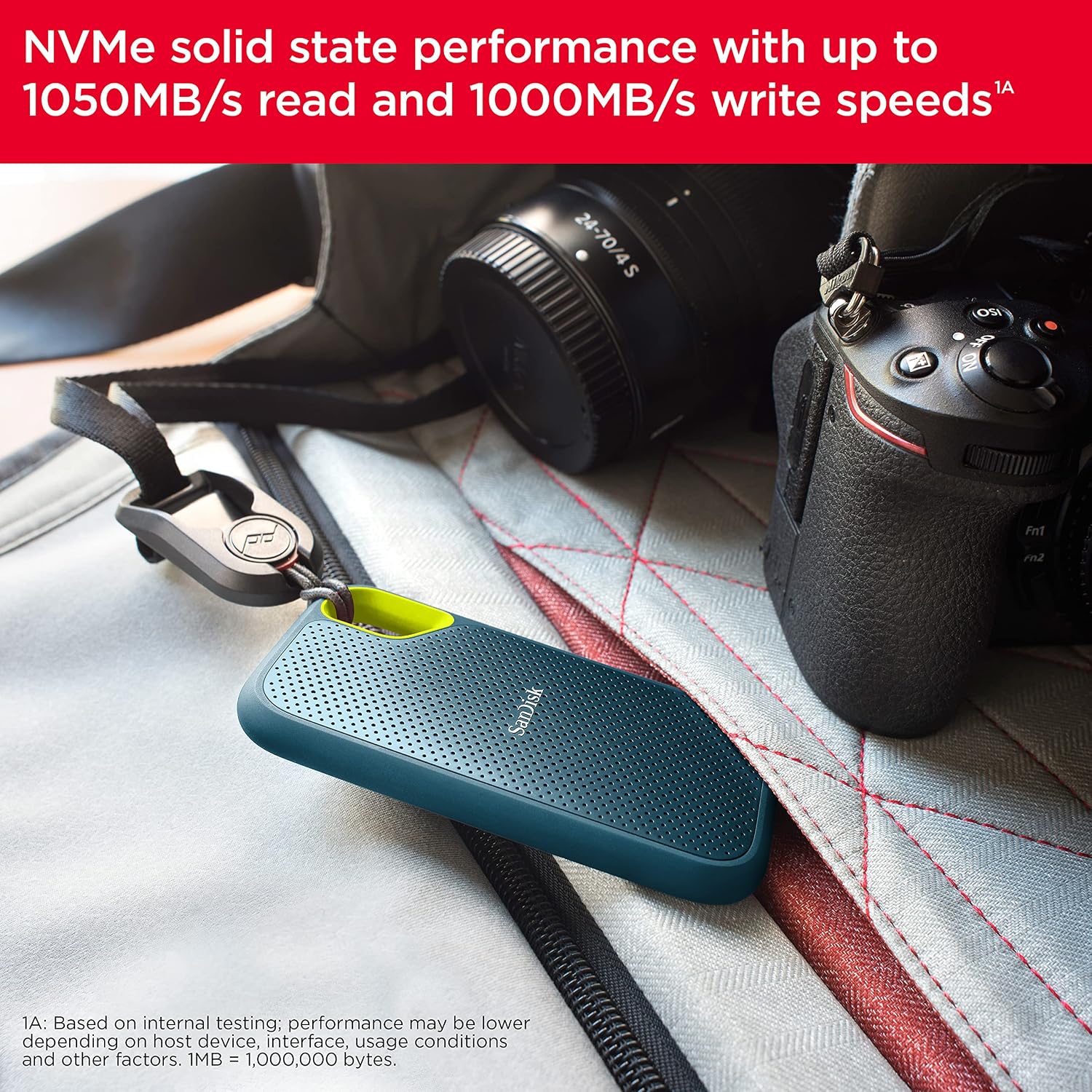 SANDISK 1TB Extreme Portable SSD (Old Model) - Up to 1050MB/s, USB-C, USB 3.2 Gen 2, IP65 Water and dust Resistance, Updated Firmware, Monterey - External Solid State Drive - SDSSDE61-1T00-G25M