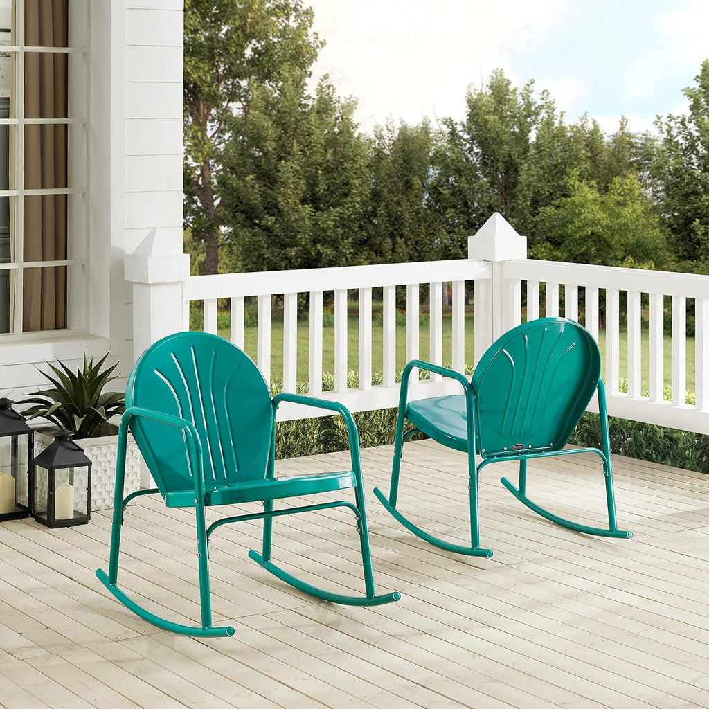 Crosley Furniture Griffith Retro Metal Outdoor Rocking Chairs, Set of 2, for Porch, Deck, Balcony, Backyard, Turquoise Gloss