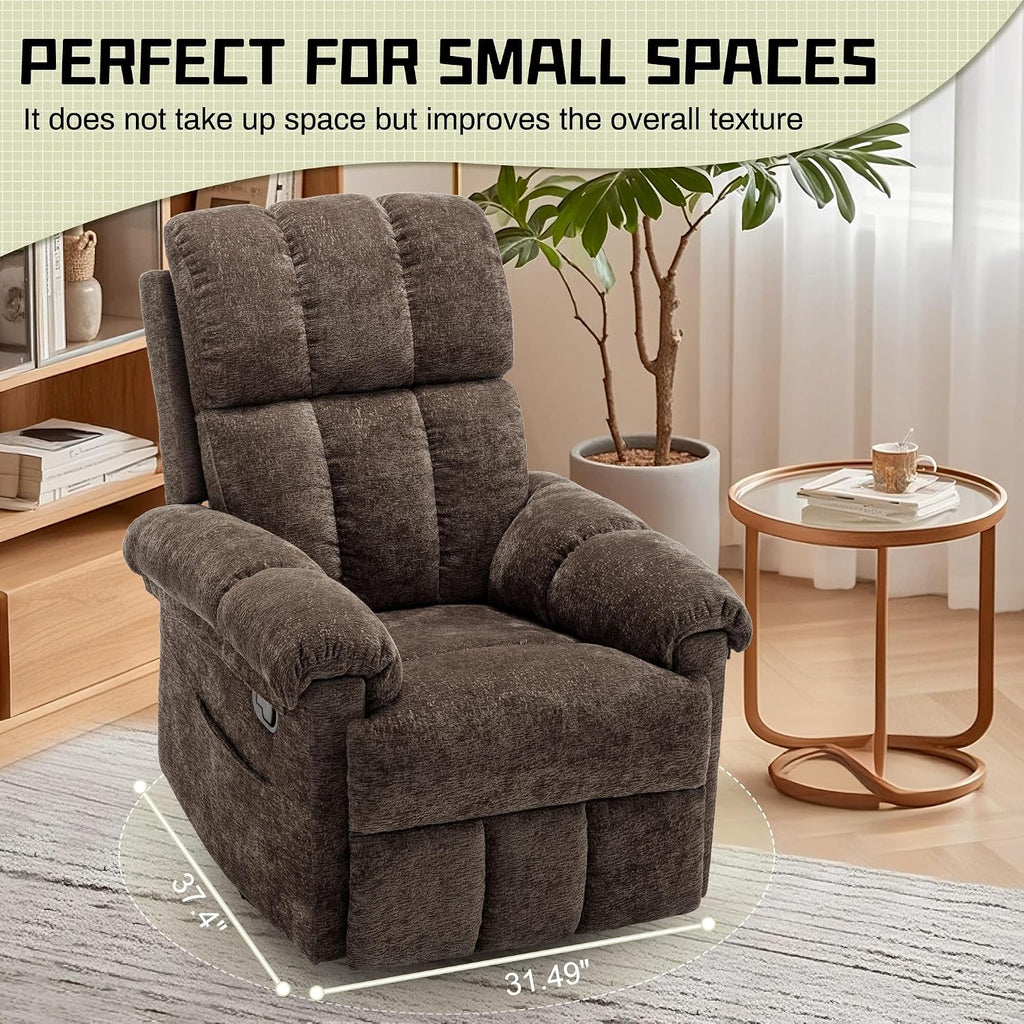 Korser Recliner Chair, Swivel Rocker Recliner Chair for Adults, Small Recliners for Small Spaces, Upholstered Manual Recliner with Side Pockets, Nursery Rocking Chair for Living Room, Chenille, Brown