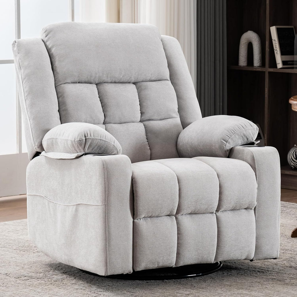Ketaiyou Power Swivel Rocker Recliner Chair for Adults with Massage and Heat, USB and Type-C Ports, Infinite Position, Electric Glider Reclining Single Sofa Chair for Living Room (Light Grey)