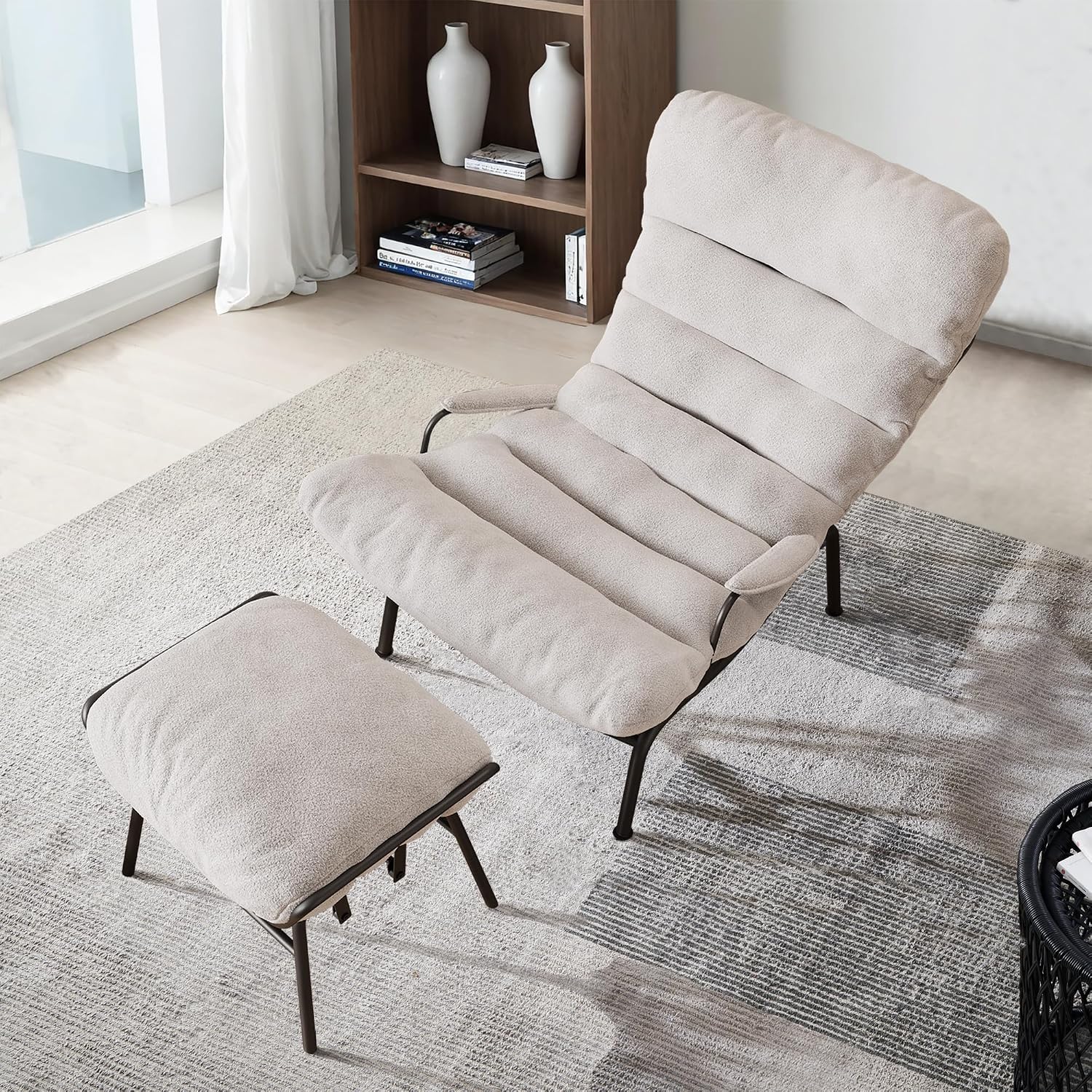 ovios Glider Rocking Chair with Ottoman, Mid-Century Modern Recliner Chair with Footrest, Comfy Gliding Rocker Lazy Accent Armchair for Living Room Bedroom, Cloud Plush Velvet, White