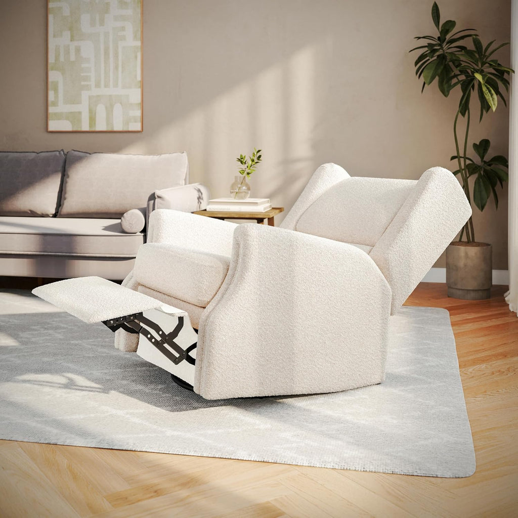 Flash Furniture Omma Swivel Glider Rocking Recliner, Manual Wingback Recliner with 360 Degree Swivel, for Living Room, Bedroom, or Nursery, Upholstered, Off-White Boucle