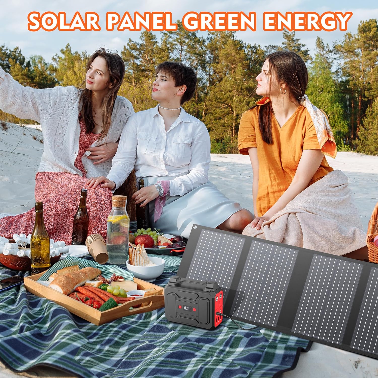 Solar Powered Generator 200W Peak/100W Rated, Portable Generator Power Station with Solar Panels 40W Included, 146Wh Solar Power Bank with AC Outlet 110V for Home Use Camping Outdoor Adventure