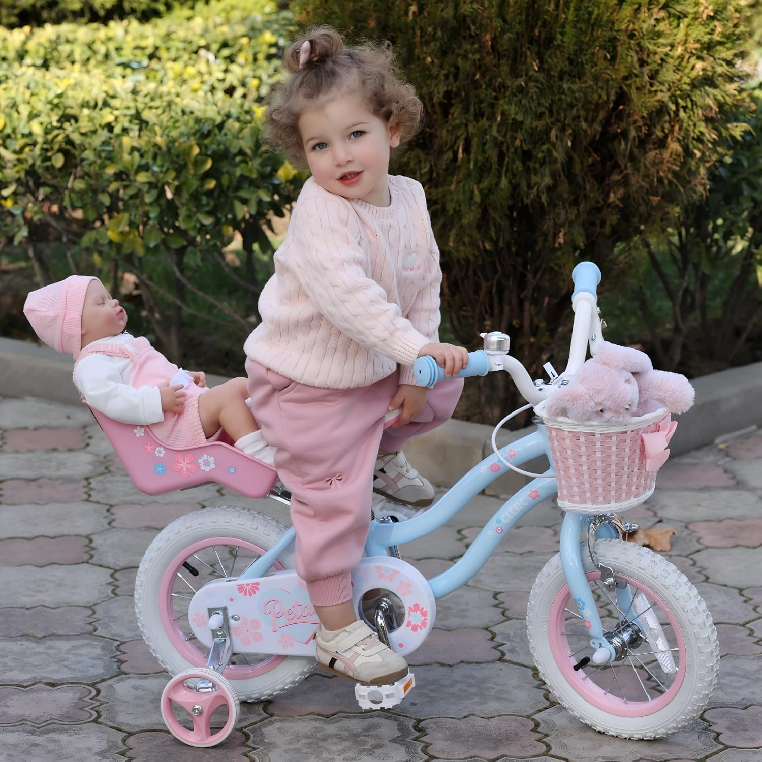 Glerc Petal Girls Bike 12-18 Inch for Ages 2-9, Kids Bike with Training Wheels, Basket & Streamers, Princess Style Kids Bicycle, for Girls