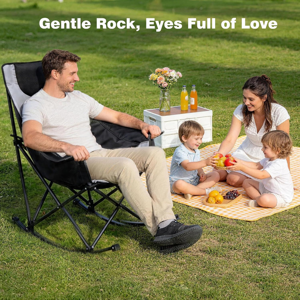 SUNNYFEEL Oversized Rocking Camping Chair 2 Pack, Fully Padded Patio Chair with Side Pocket, High Back Portable Lawn Recliner with Carry Bag, Outdoor Rocker Camp Chairs for Adults Heavy Duty 500 LBS