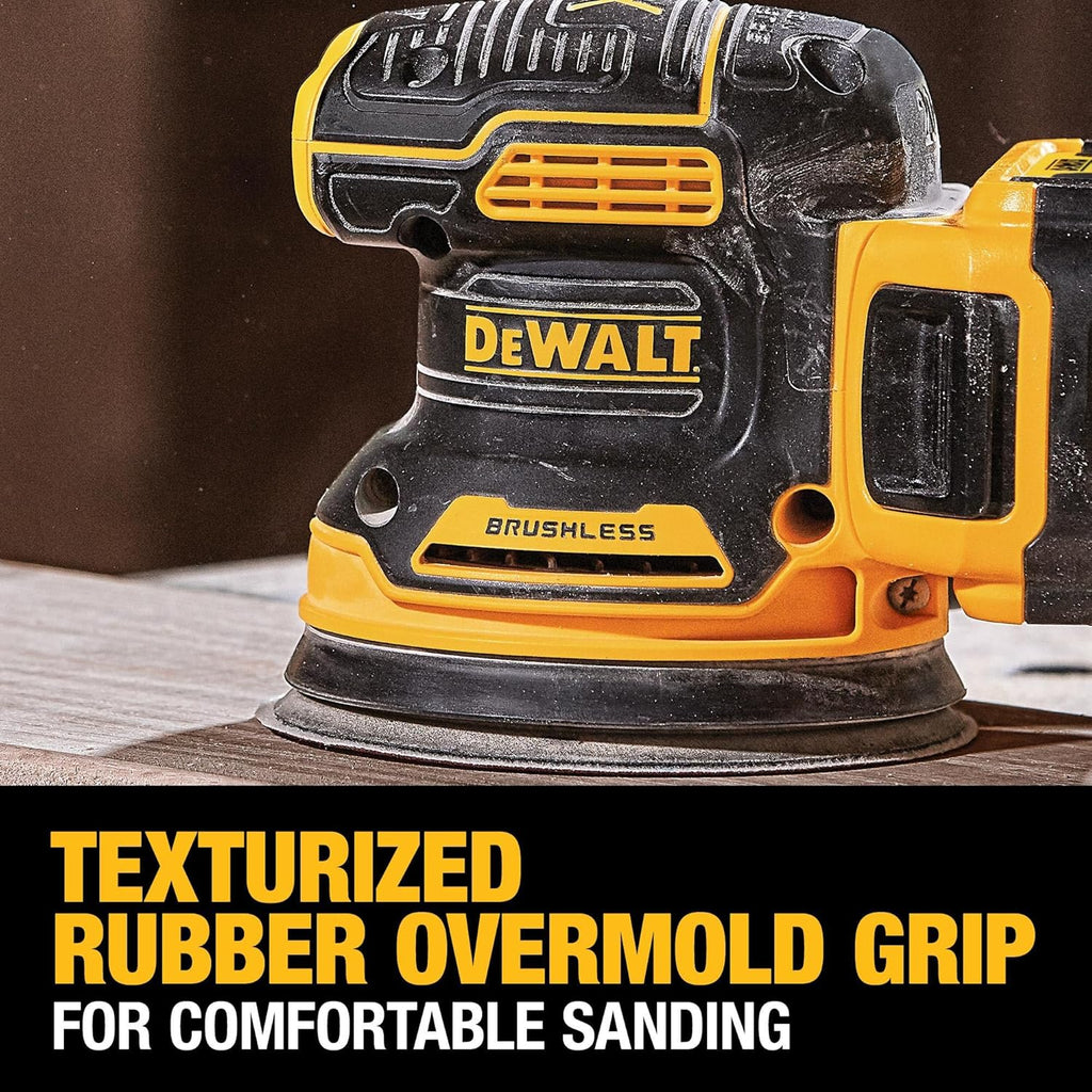 DEWALT 20V MAX Orbital Sander Cordless, 5-Inch Sander Tool, 2.Ah, 8,000-12,000 OPM, Variable Speed Dial, Storage Bag, Battery and Charger Included (DCW210D1)