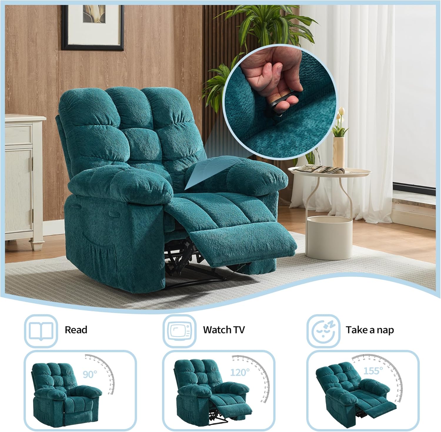Garvee Manual Recliner Chair,Ergonomic Overstuffed Breathable Fabric Reclining Chair with Side Pockets,q235 Steel Frame Lazy Boy Recliner Single Sofa for Living Room Bedroom