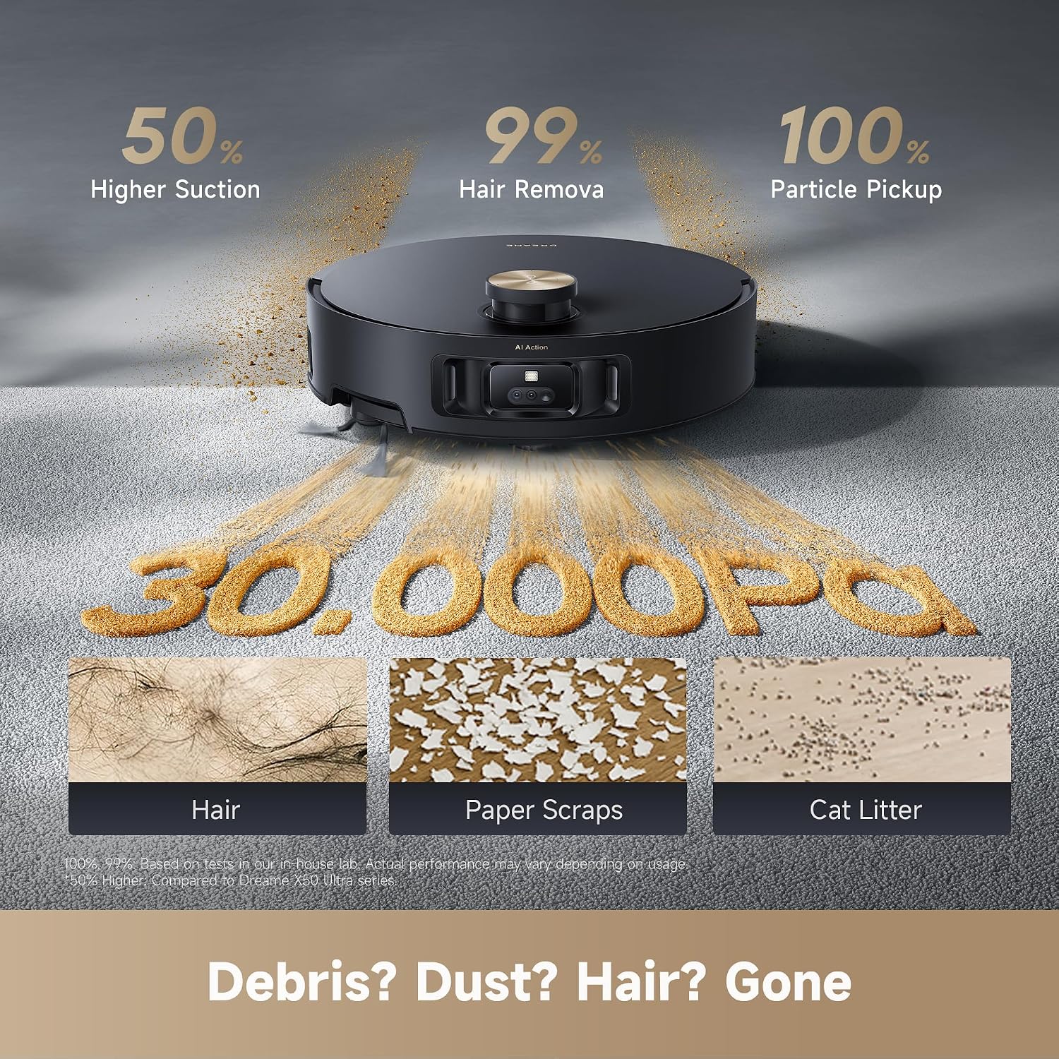 DREAME Aqua10 Roller Robot Vacuum, AquaRoll Mopping, 30,000Pa Suction, 100% Detangling, Carpet-Protecting Roller Guard, Clear 2.36in Obstacle, Self-Empty, Self-Cleaning, Roller Mop Extending