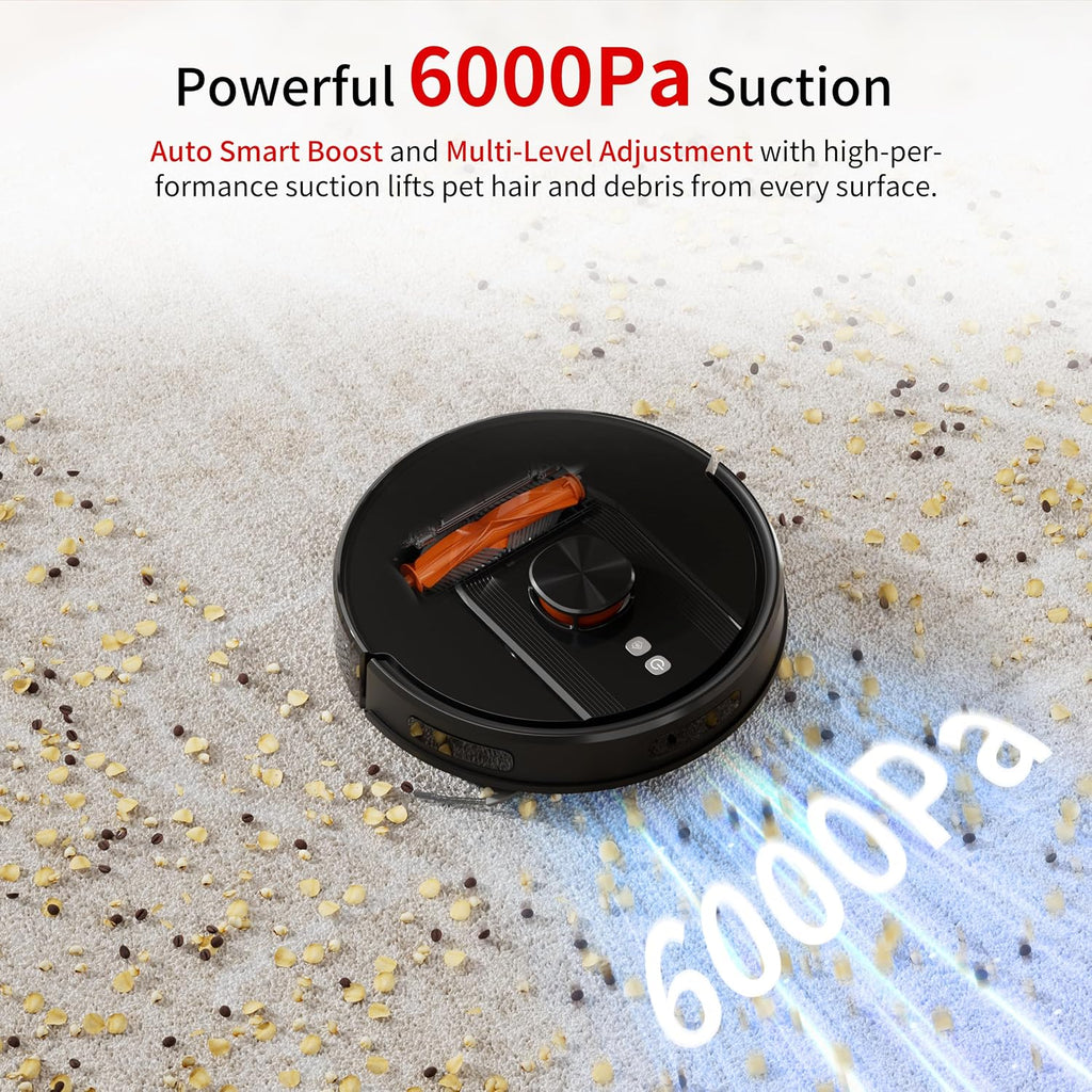 Robot Vacuum and Mop Combo with Self-Emptying, Customizable Map Cleaning with LiDAR Navigation, 6000Pa Suction, Smart No-Go Zones, 70Days Hands-free Robotic Vacuum Cleaner for Floor, Carpet, Pet Hair