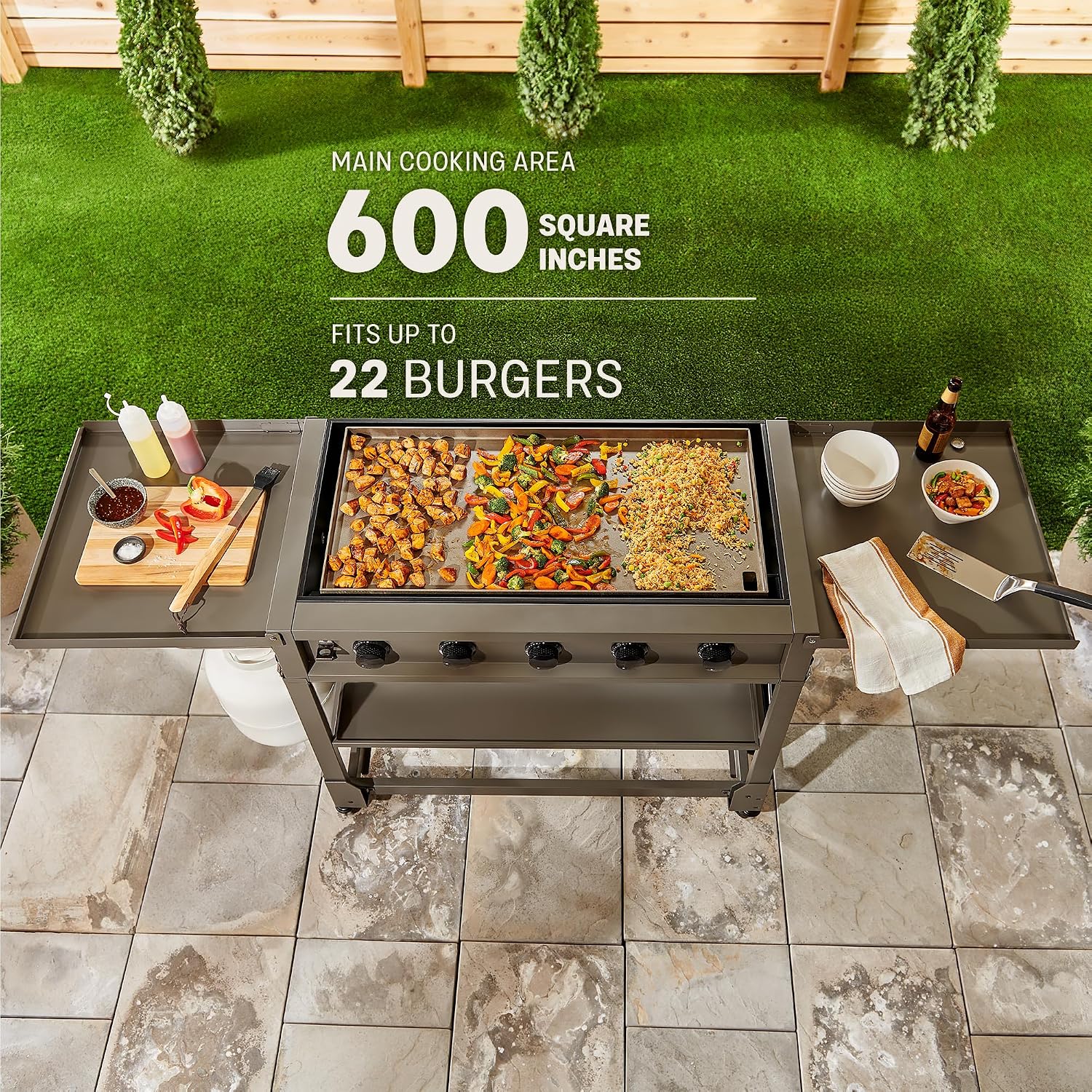 TYTUS Anaheim 36-Inch 5-Burner Propane Grill & Outdoor Griddle with 600 Sq. In. Cooking Surface, Carbon Steel Griddle Plate, and Quick Assembly – BBQ Grill for Outdoor Cooking