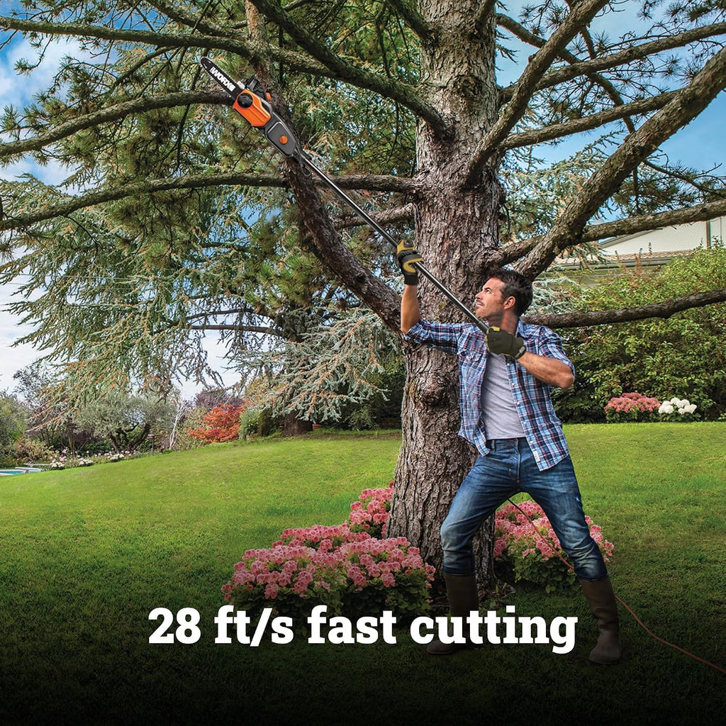WORX Pole Saw, 8 Amp 10' Electric Pole Saw, Up to 10 ft., 28 ft/s chain speed