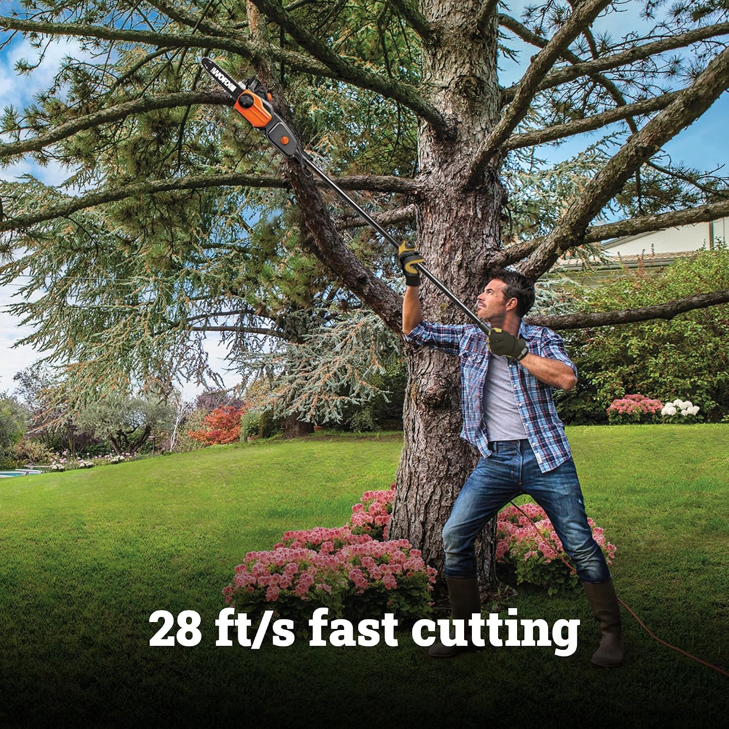 WORX Pole Saw, 8 Amp 10' Electric Pole Saw, Up to 10 ft., 28 ft/s chain speed