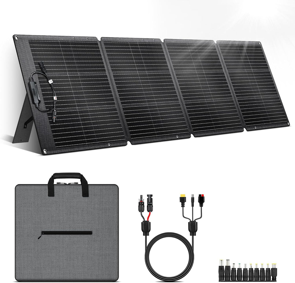 200W Portable Solar Panel for Power Station Generator,EFTE 23.7% High Efficiency Foldable Solar Panel Charger IP65 Waterproof with Adjustable Kickstand for Camping RV Outdoor Off-Grid