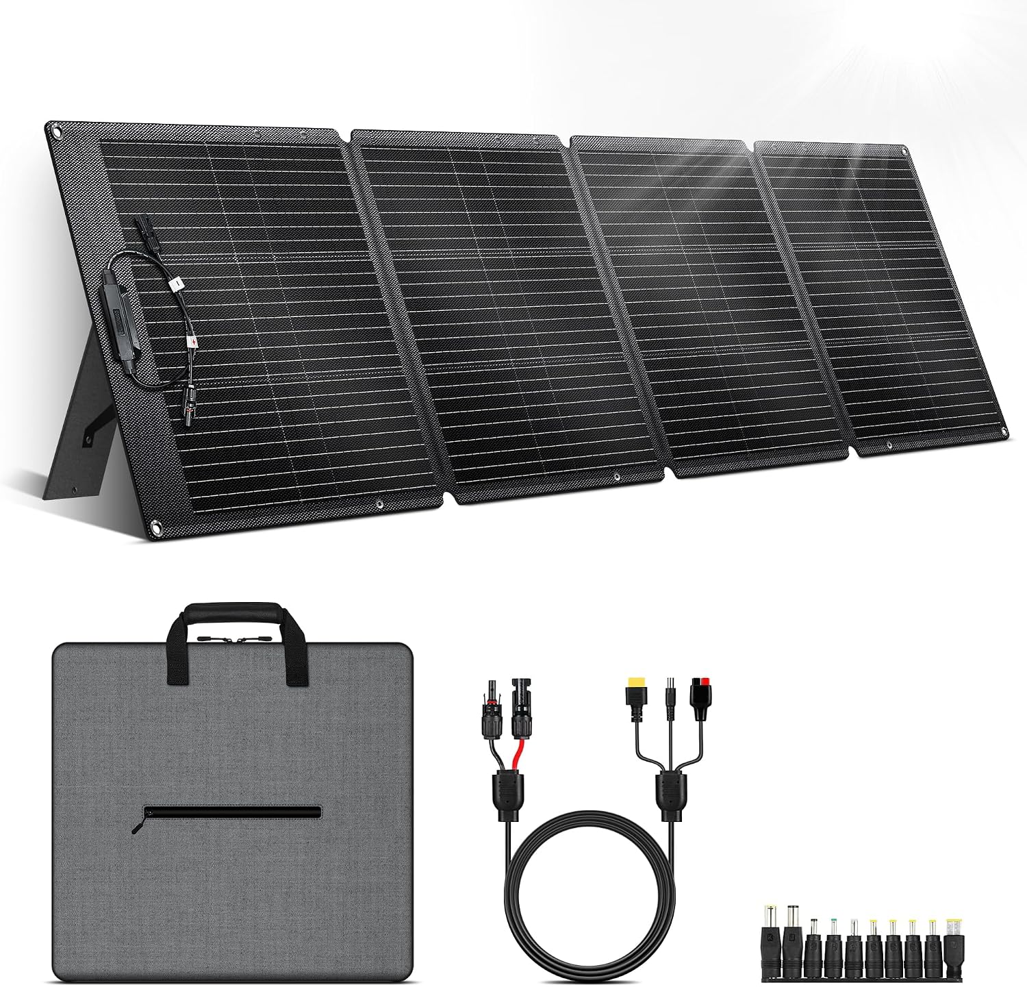 200W Portable Solar Panel for Power Station Generator,EFTE 23.7% High Efficiency Foldable Solar Panel Charger IP65 Waterproof with Adjustable Kickstand for Camping RV Outdoor Off-Grid