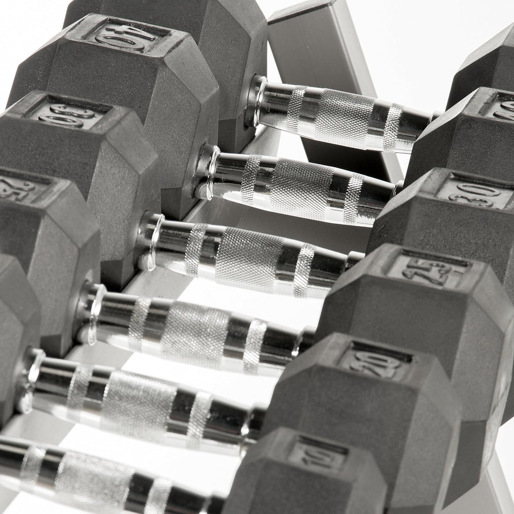 XMARK 3-Tier Dumbbells Weight Storage Rack, Holds 5-50 Pound Hex Dumbbells Weight Set (10 Pairs Capacity), Gray or Black
