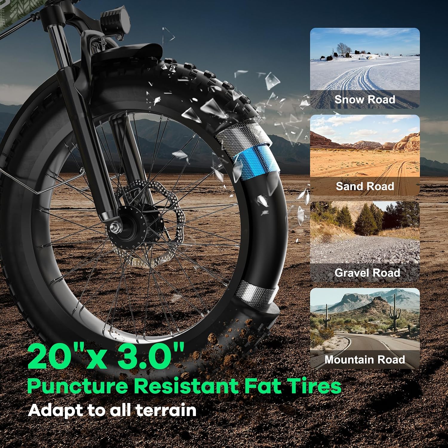 Foldable Electric Bike for Adults, 48V 20Ah Removable Lithium Battery up to 80Miles, 20' Fat Tire 1000W Peak Motor Dirt Ebike Adult Electric Bicycle for Commute Beach Mountain E Bike