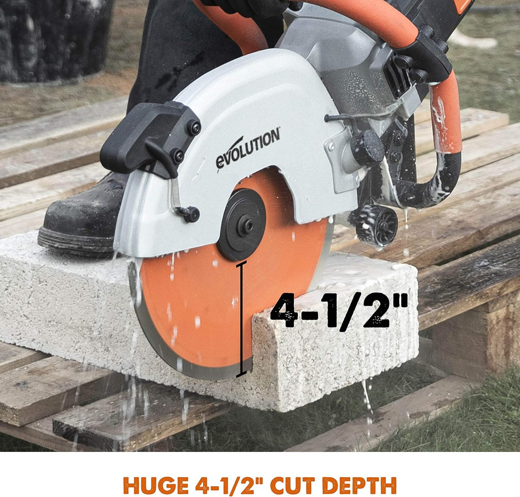 Evolution R12DCT 12 Inch Concrete Saw with Water Fed Dust Suppression (Aka Angle Grinder, Cut Off Saw, Masonry) Electric, No Gas, 4-1/2' Cut - Incl Premium Diamond Blade (Formerly R300DCT+)
