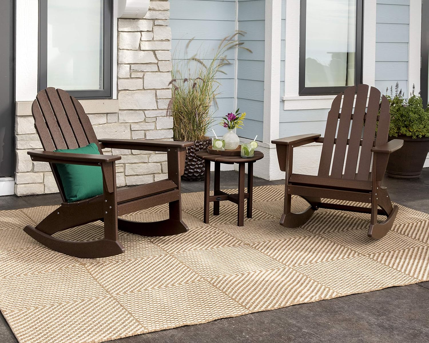 POLYWOOD Vineyard 3-Piece Adirondack Rocking Chair Set, Outdoor Patio Furniture with Side Table, Recycled Plastic, Fade-Proof Front Porch Rockers for Adults, Slate Grey