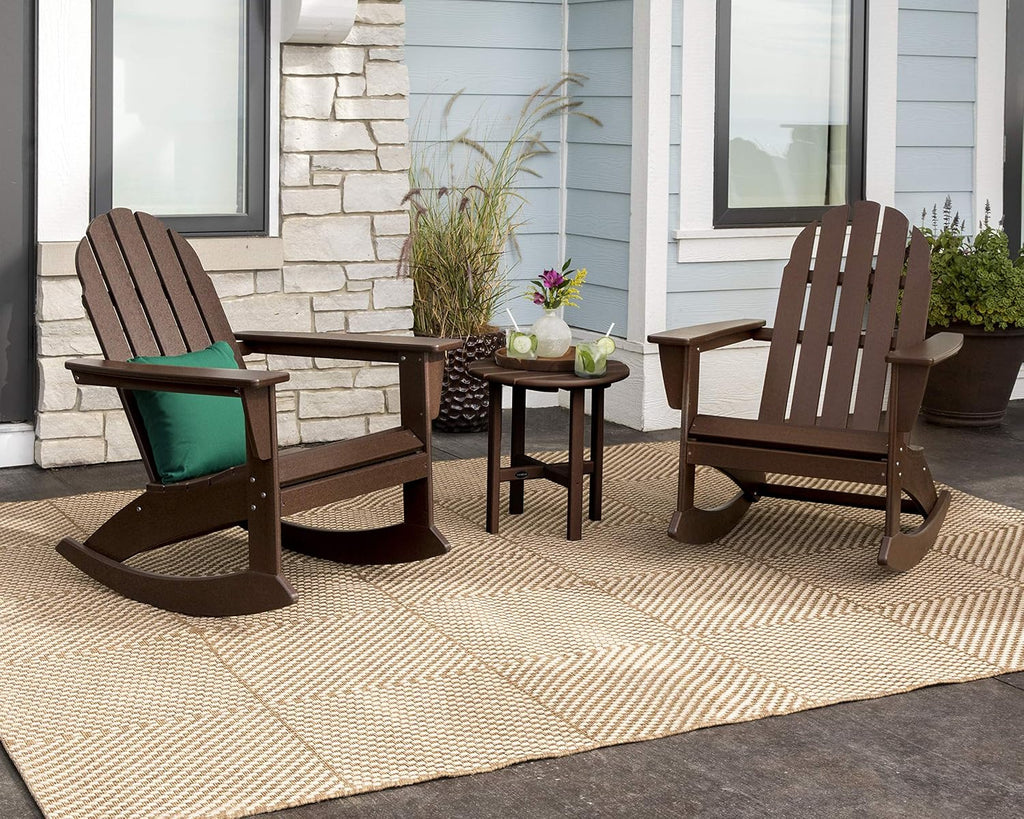 POLYWOOD Vineyard Adirondack 3-Piece Rocking Chair Set, Outdoor Patio Furniture with Side Table, HDPE All-Weather Porch Rockers, Fade-Proof, Black