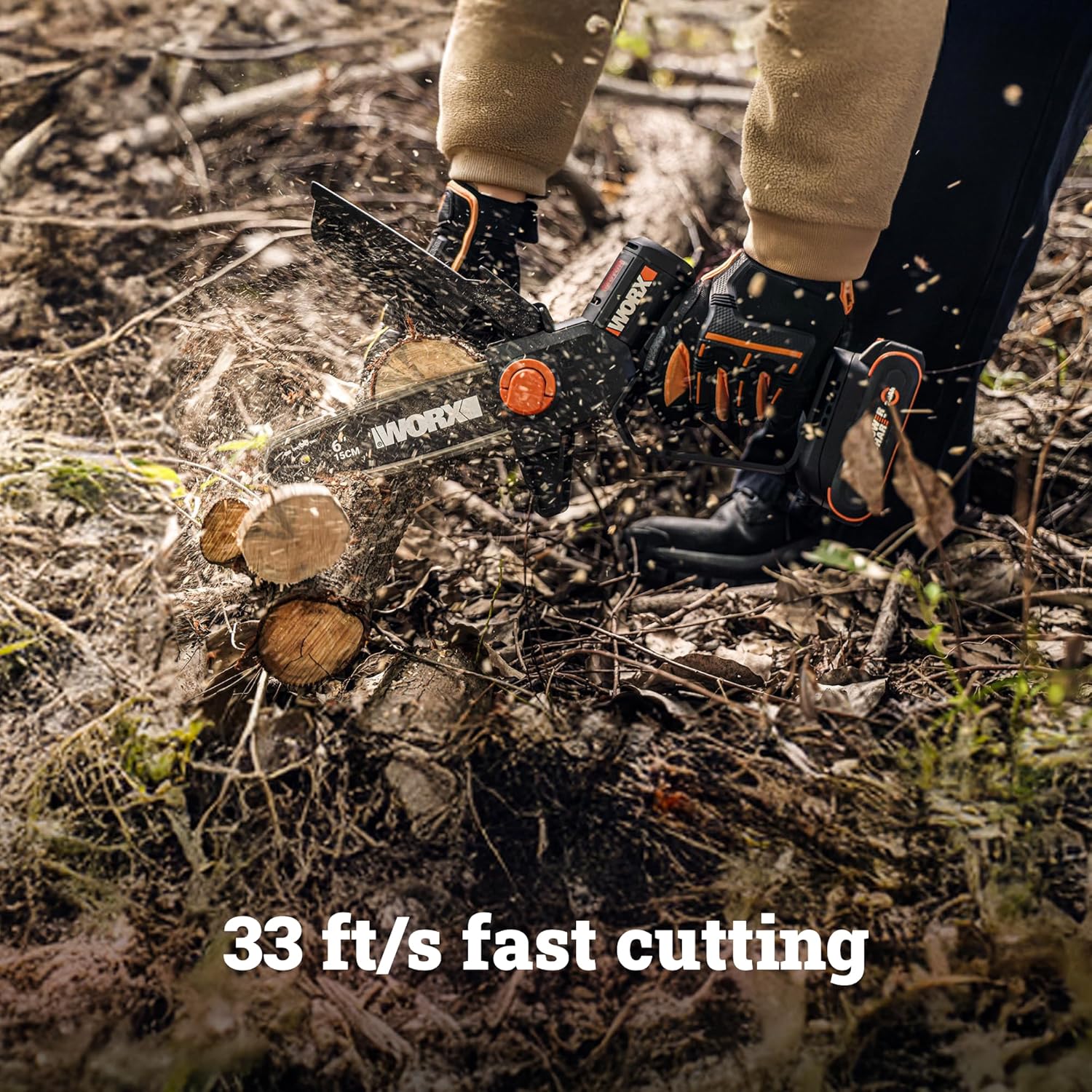 WORX Mini Chainsaw, 20V 6'' Pruning Saw with Brushless Motor, 33 ft/s Chain Speed, Only 3.49 lbs, Includes 20V 2.0 Ah Battery and Charger, PowerShare