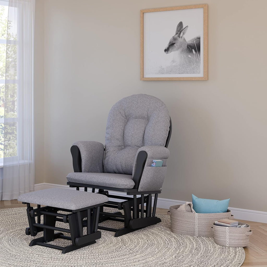 Storkcraft Premium Hoop Glider & Ottoman (Gray/Gray Swirl) — GREENGUARD Gold Certified Nursery Glider, Solid Wood Craftsmanship, Smooth-Gliding Nursery Chair and Ottoman, Award-Winning