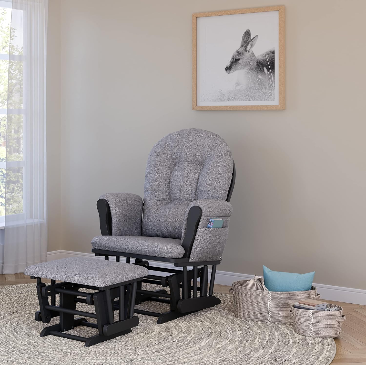Storkcraft Premium Hoop Glider & Ottoman (Gray/Gray Swirl) — GREENGUARD Gold Certified Nursery Glider, Solid Wood Craftsmanship, Smooth-Gliding Nursery Chair and Ottoman, Award-Winning