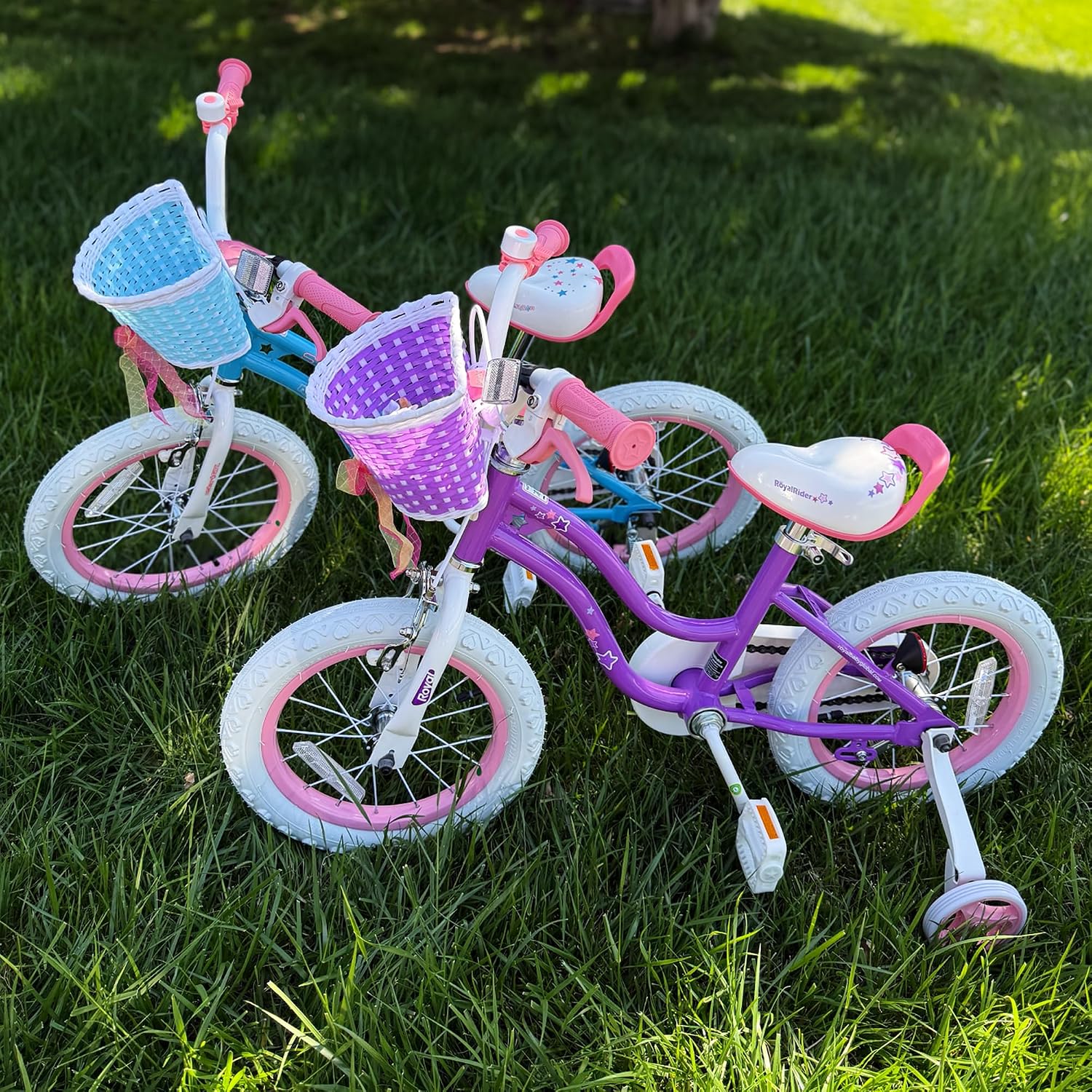 RoyalBaby Stargirl 12 Inch Kids Outdoor Bicycle with Accessory Basket, Bell, Thick Wheels, and Safety Training Wheels for Ages 2-4, Purple