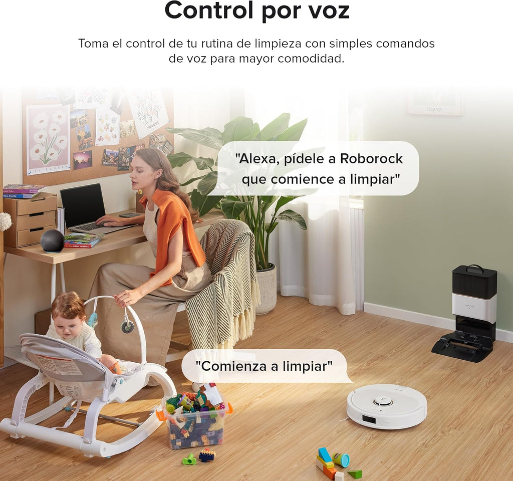 roborock Q8 Max+ Robot Vacuum Cleaner with Suction Station, DuoRoller Brush, 5500Pa Suction Power, 2.5 L Dust Bag, 350 ml Water Tank, Mop Robot PreciSense LiDAR Navigation (White)