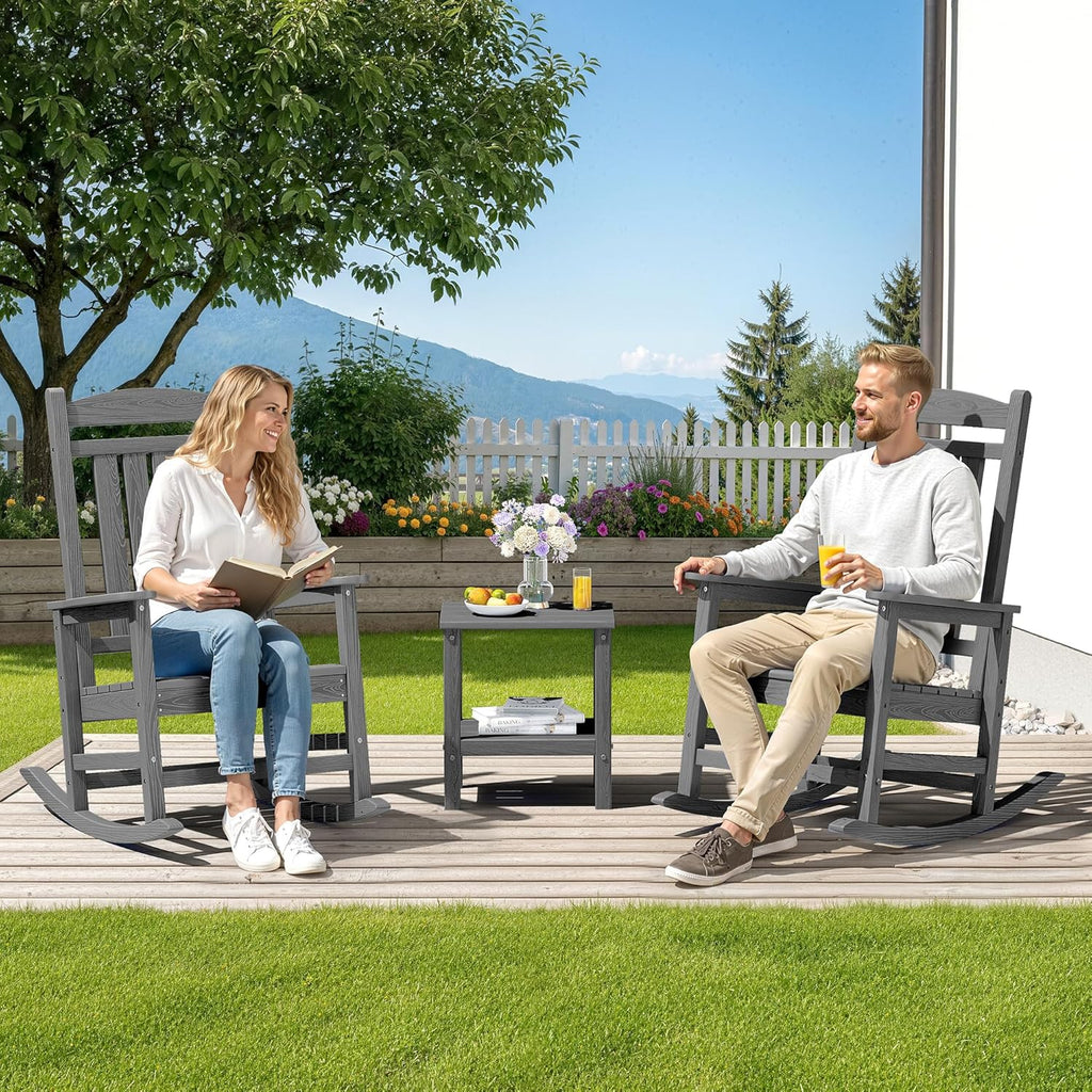 SERWALL Oversized Outdoor Rocking Chair Set of 4, HDPE Patio Rocking Chair, All-Weather Porch Rocker for Balcony, Yard, Dark Gray