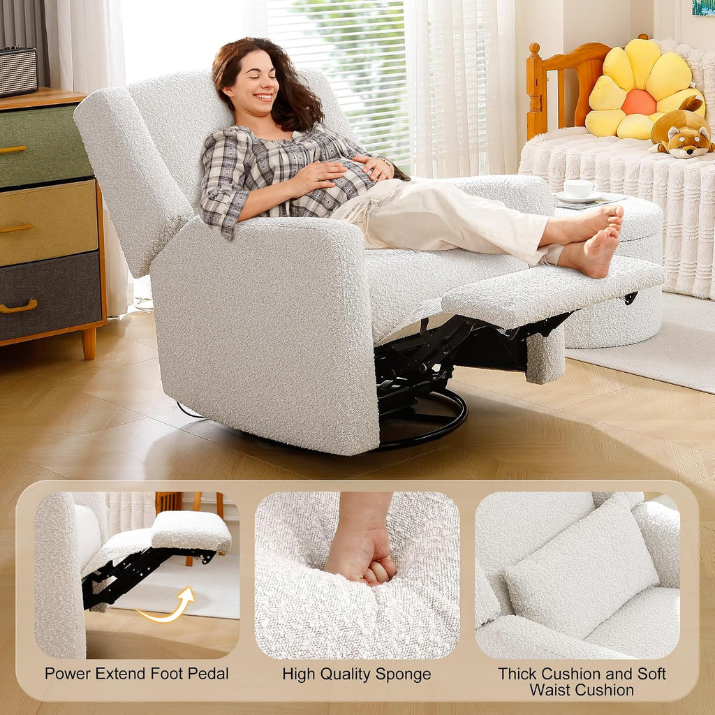 Power Nursery Rocking Chairs Set of 2, Skin-Friendly Teddy Fabric Nursery Recliner Chair Swivel Gilder, Power Nursing Chair for Adults with Waist Pillow, USB Charging,Beige