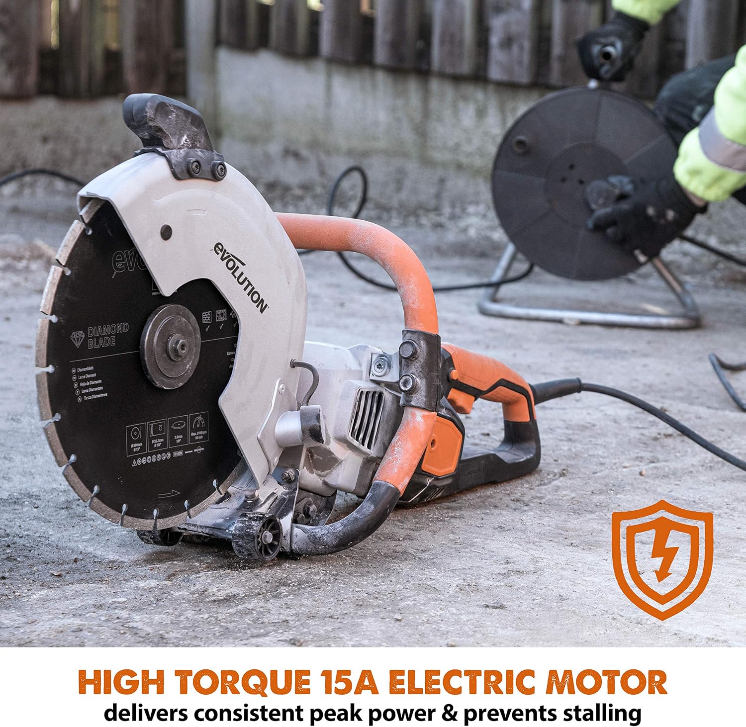 Evolution Power Tools R300DCT 12 inch Concrete Saw (Aka Circular Saw, Angle Grinder, Chop / Cut Off Saw, Demo Saw, Disc / Power Cutter) Electric Motor, No Gas - 4-1/2' Cut - Incl Diamond Masonry Blade