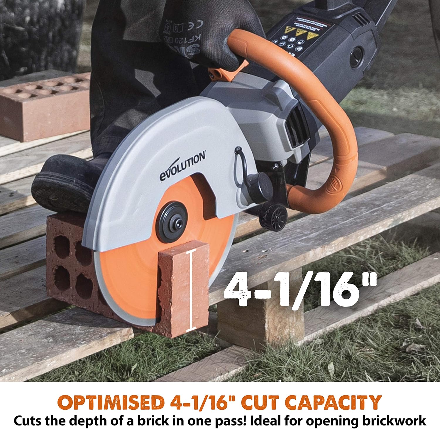 Evolution R255DCT - 10 In Concrete Saw (Aka Circular, Angle Grinder, Chop Saw, Cut Off, Demo, Disc Cutter, Power Cutter) - 15A Motor, No Gas - 4-1/16 In Cut - Incl Premium Diamond Blade