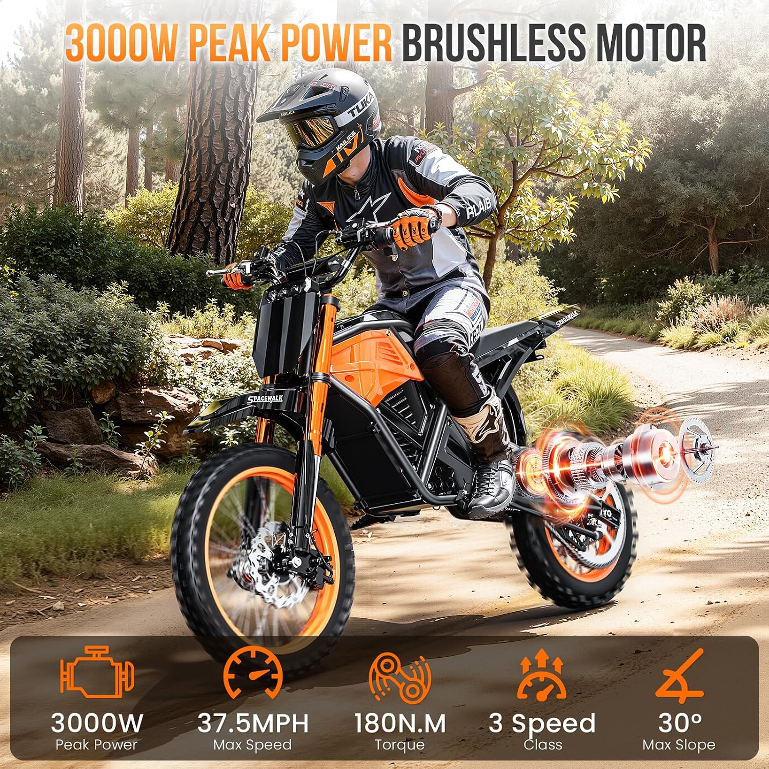 EILLEO Electric Dirt Bike for Adults Teens 48V, E Dirtbike Ebike with 3000W Motor, Electric Motorcycle with 14'/12' Fat Tire, 37.5MPH Hydraulic Brakes & Full Suspension, Fit Age 13+