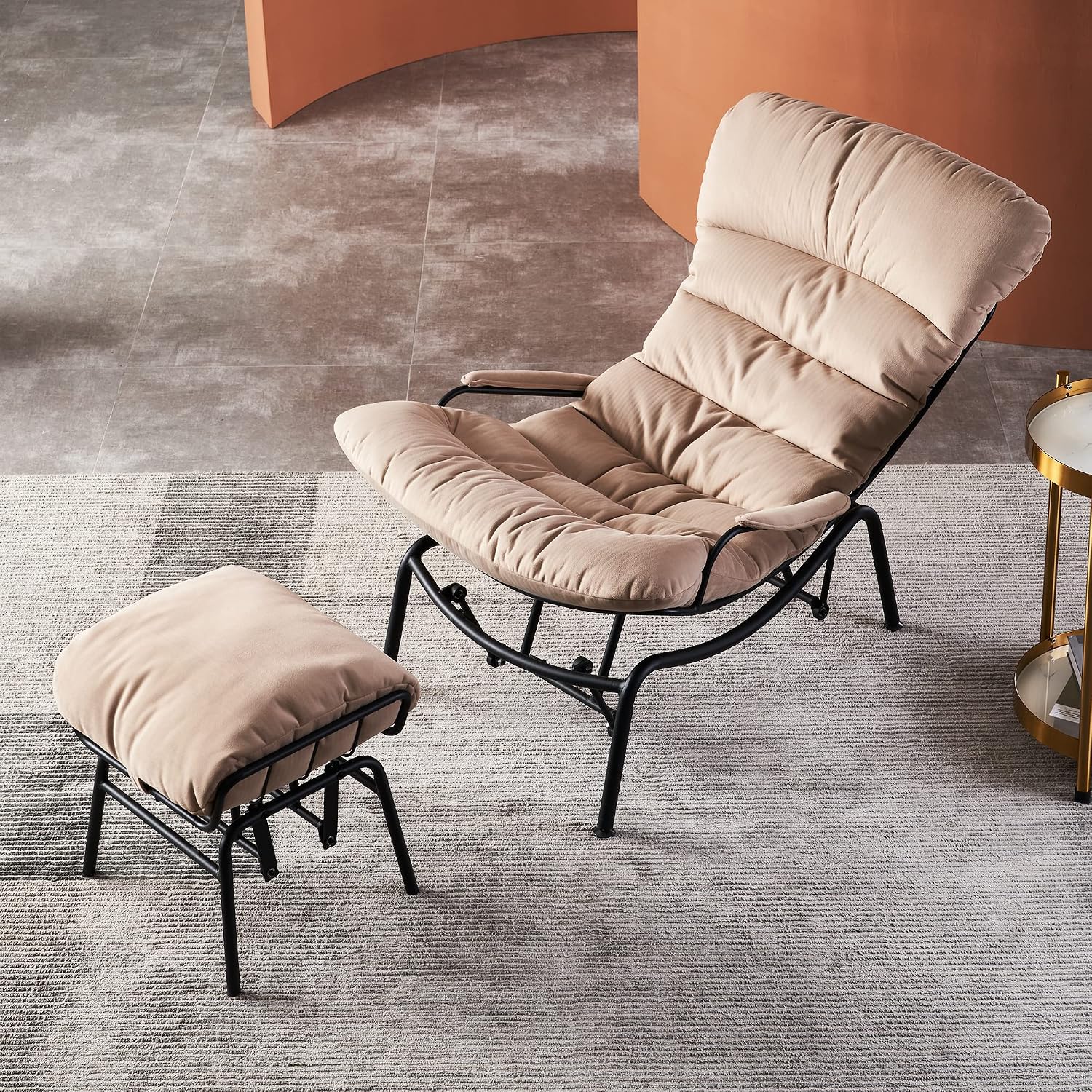 ovios Glider Rocking Chair with Ottoman, Mid-Century Modern Recliner Chair with Footrest, Comfy Gliding Rocker Lazy Accent Armchair for Living Room Bedroom, Cloud Flannel Velvet, Beige