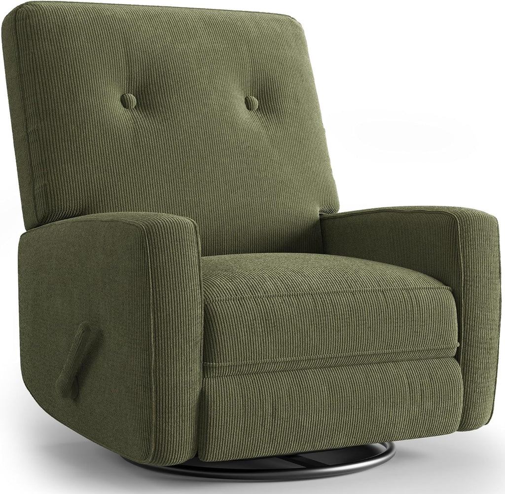 Garvee Nursery Recliner Chair, 360° Swivel Rocking Glider Chair for Adults with Adjustable Backrest & Footrest, Cozy Corduroy Upholstered Armchair for Living Rooms, Bedrooms, Apartments, Green