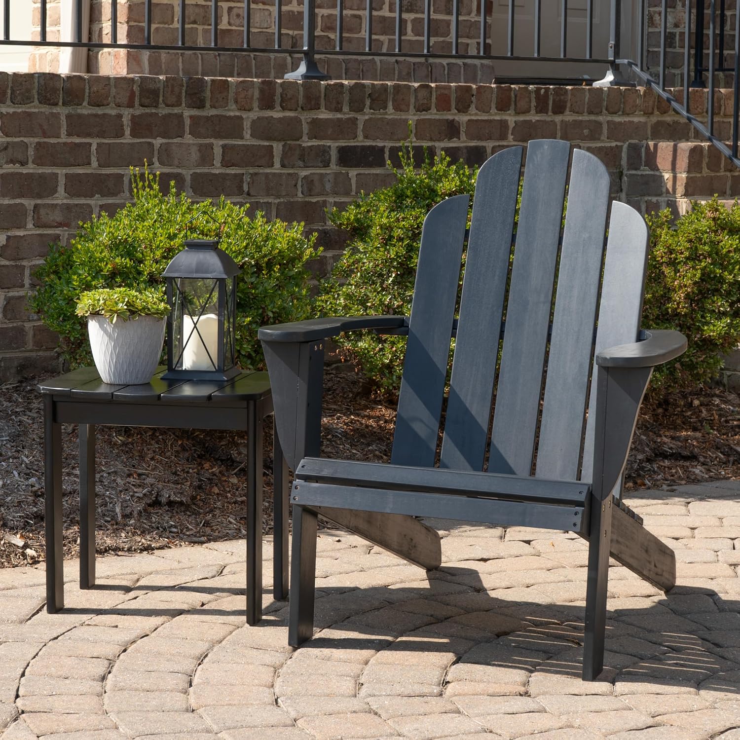 Linon Jayce Black Solid Wood Adirondack Two Piece Chair and Side Table Set