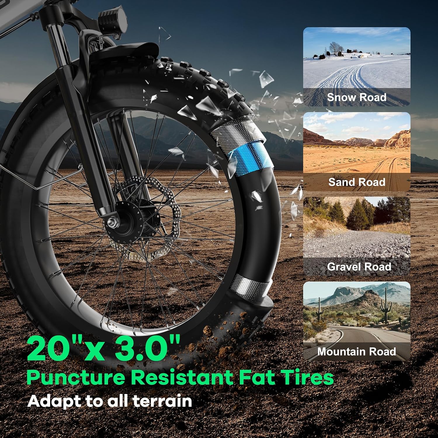 Foldable Electric Bike for Adults, 48V 20Ah Removable Lithium Battery up to 80Miles, 20' Fat Tire 1000W Peak Motor Dirt Ebike Adult Electric Bicycle for Commute Beach Mountain E Bike