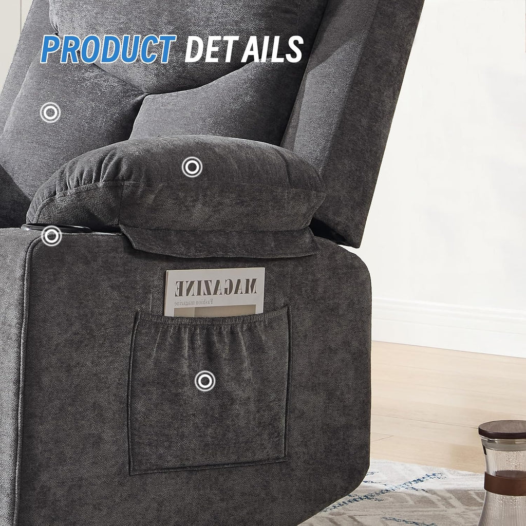 Manual Rocker Recliner Chair for Adults with Vibration Massage,Glider Rocking Recliner for Living Room Bedroom Nursery, Overstuffed Reclining Sofa Chair with Pockets and Cup Holds,Dark Grey