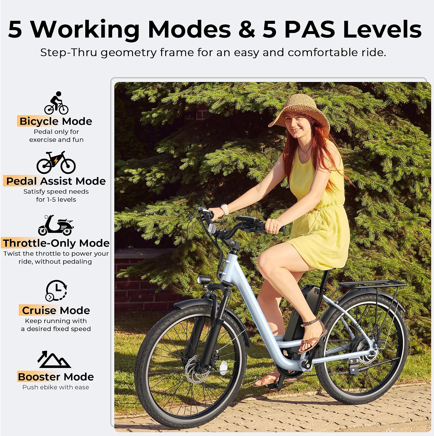 Electric Bike for Adults, Peak 1000W Ebike, 50Miles 20MPH UL 2849 Certified Commuter Bike, 26'' City Cruiser Bicycle with 48V Removable Battery, Rear Rack, Adjustable Stem, 7 Speed