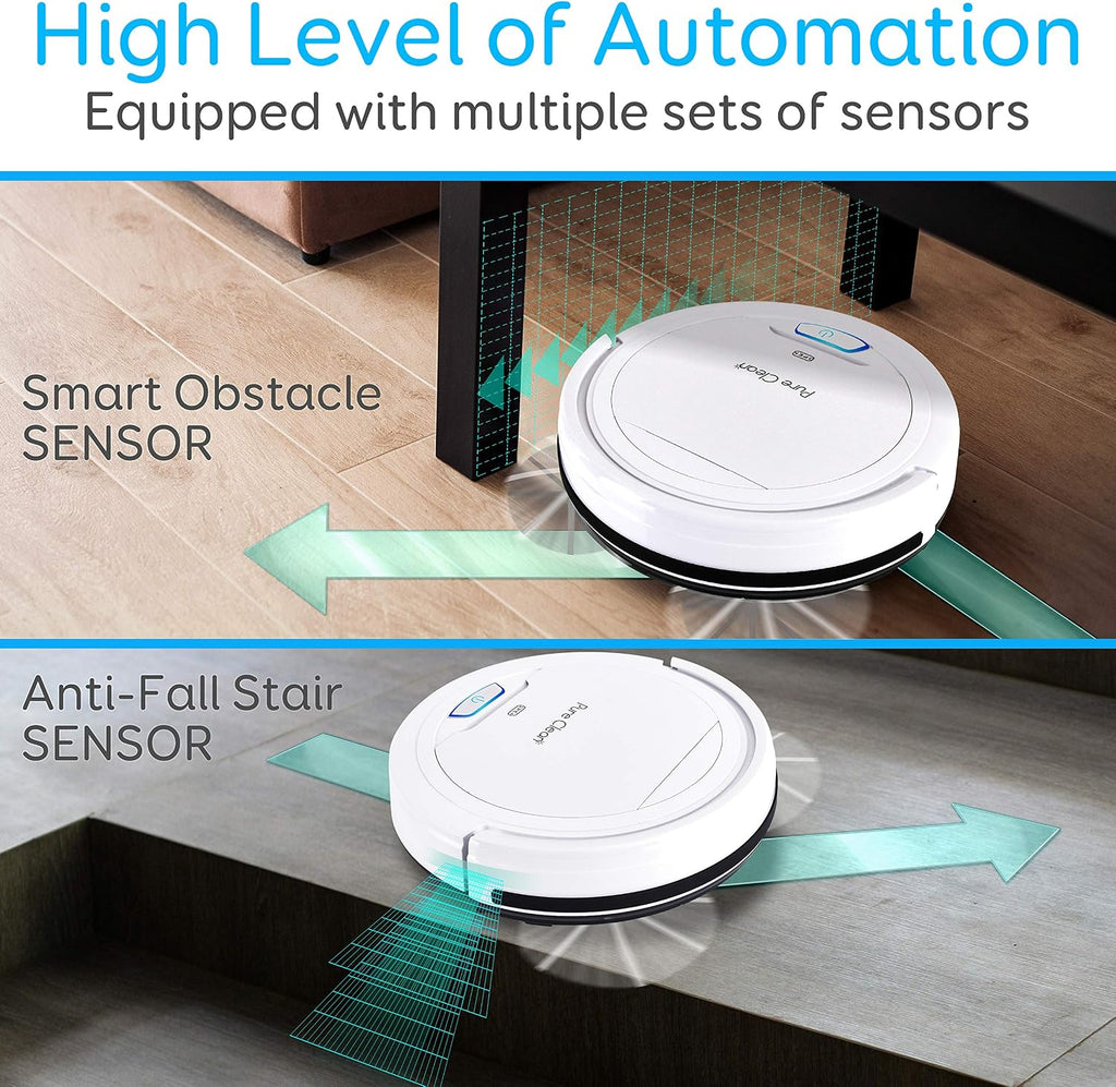 SereneLife Pure Clean Robot Vacuum Cleaner - Upgraded Lithium Battery 90 Min Run Time - Automatic Bot Self Detects Stairs Pet Hair Allergies Friendly Robotic Home Cleaning for Carpet Hardwood Floor