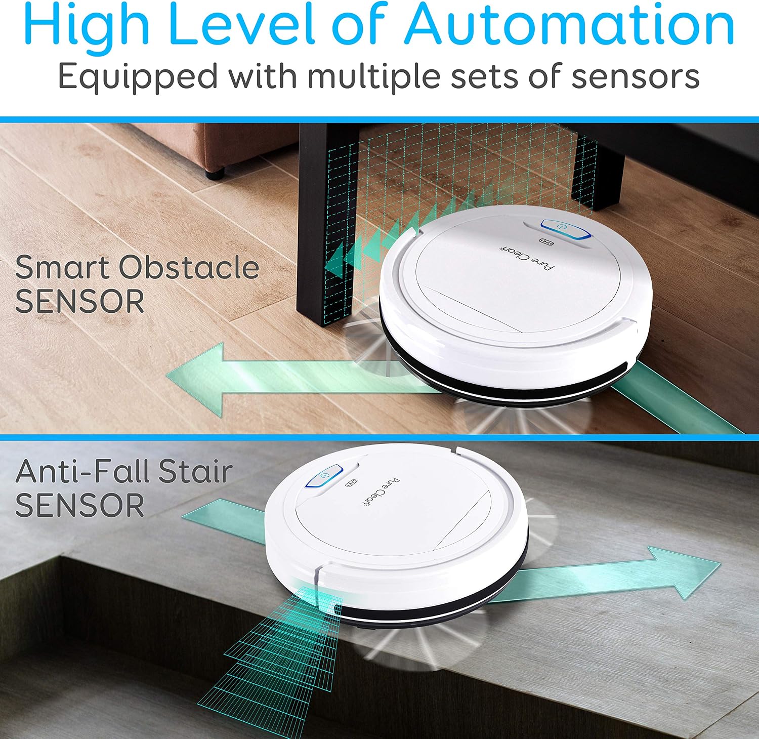 SereneLife Pure Clean Robot Vacuum Cleaner - Upgraded Lithium Battery 90 Min Run Time - Automatic Bot Self Detects Stairs Pet Hair Allergies Friendly Robotic Home Cleaning for Carpet Hardwood Floor