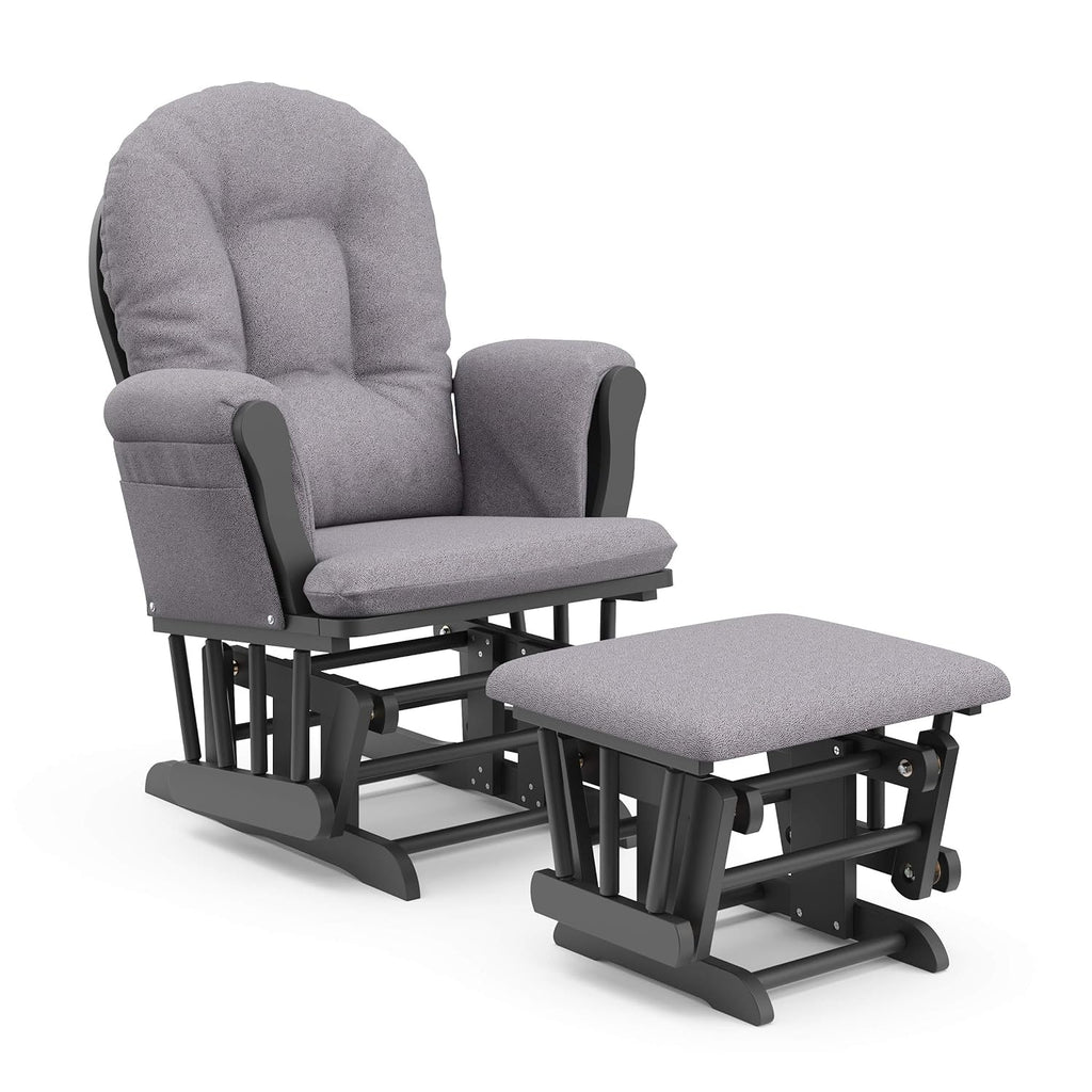 Storkcraft Premium Hoop Glider & Ottoman (Gray/Gray Swirl) — GREENGUARD Gold Certified Nursery Glider, Solid Wood Craftsmanship, Smooth-Gliding Nursery Chair and Ottoman, Award-Winning