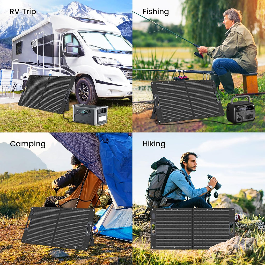 100W Portable Solar Panel, ETFE Foldable Solar Panel Charger with Adjustable Kickstand,23.7% High Efficiency,IP65 Waterproof, for Power Station Outdoor Camping RV Emergency Power Supply