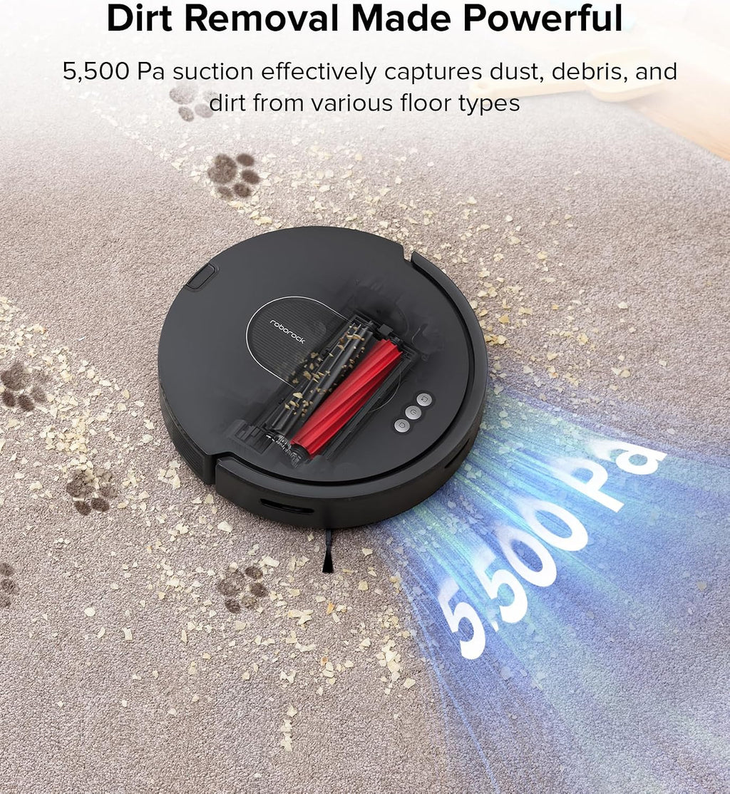 roborock Q5 Max+ Robot Vacuum with Self-Empty Dock, Upgraded from Q5+, 5500 Pa Suction, DuoRoller Brush, Hands-Free Cleaning for up to 7 Weeks, PreciSense LiDAR Navigation, App & Voice Control