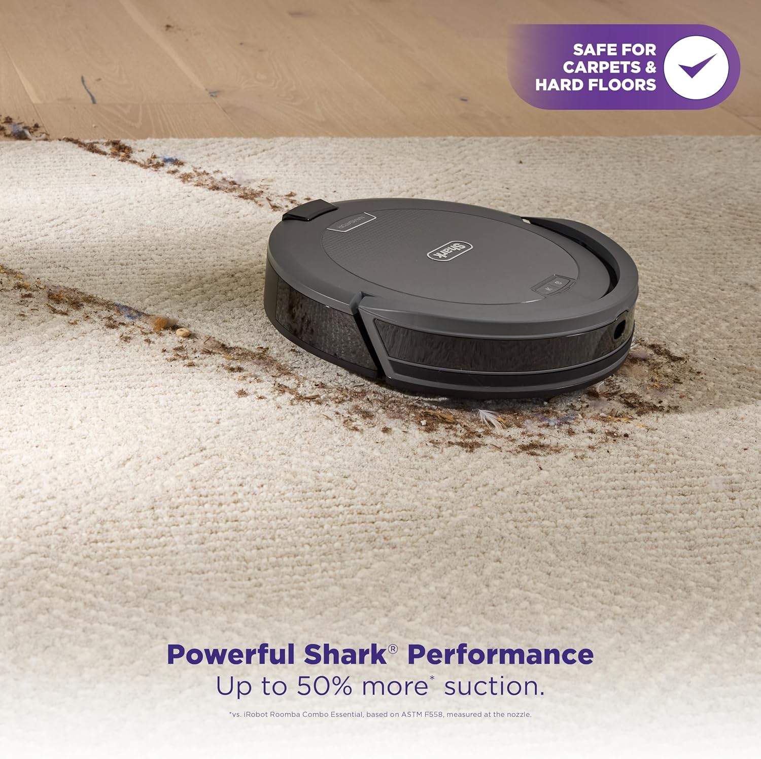 Shark Navigator Robot Vacuum with SmartPath Navigation and Self-Cleaning Brushroll, Powerful Suction, Pet Hair Pickup, Anti-Hair Wrap, for Carpets & Hard Floors, Steel Grey, RV2110