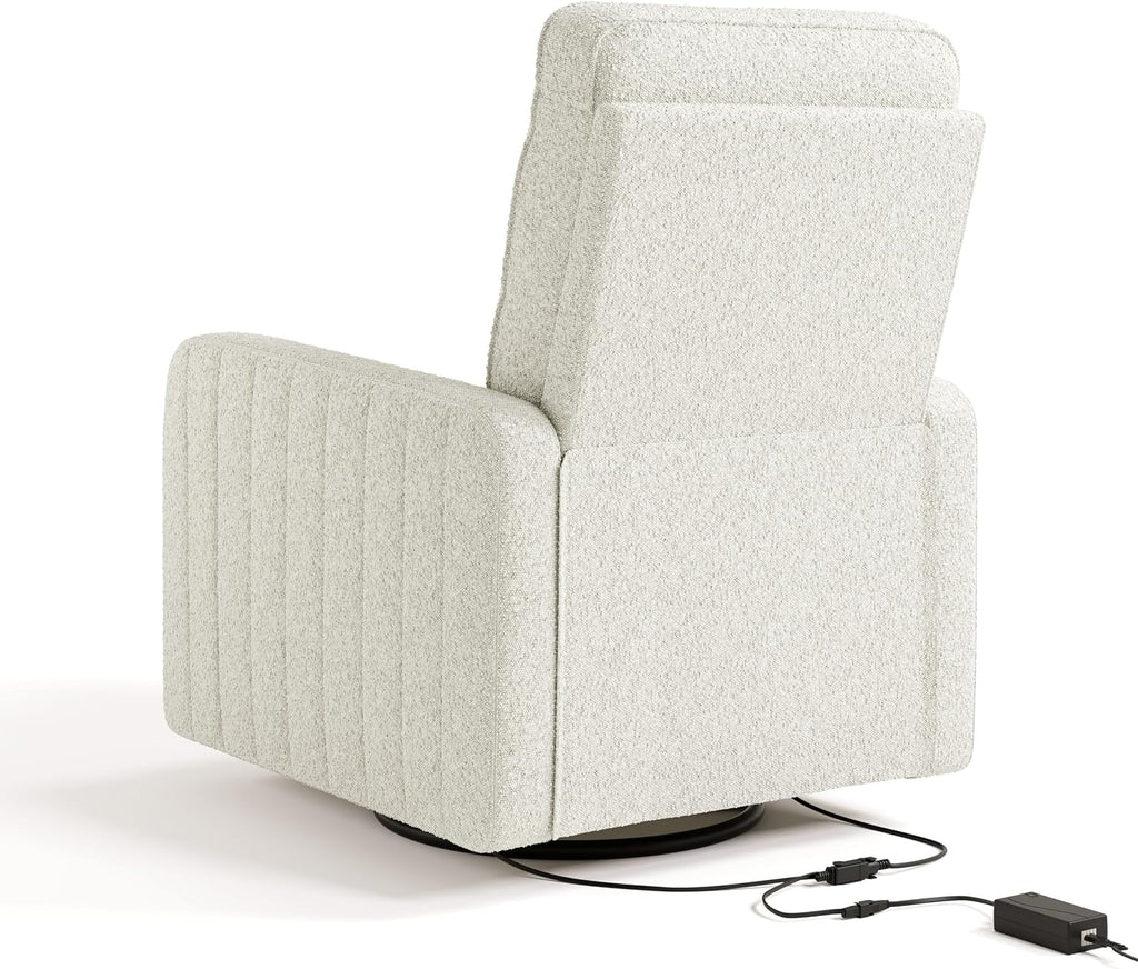 Storkcraft Kyoto Deluxe Power Recliner Swivel Glider (Ivory Boucle) – Premium Electronic Power Recliner for Nursery, Includes Dual-USB Charging Port with USB-A & USB-C, Glider Rocking Chair