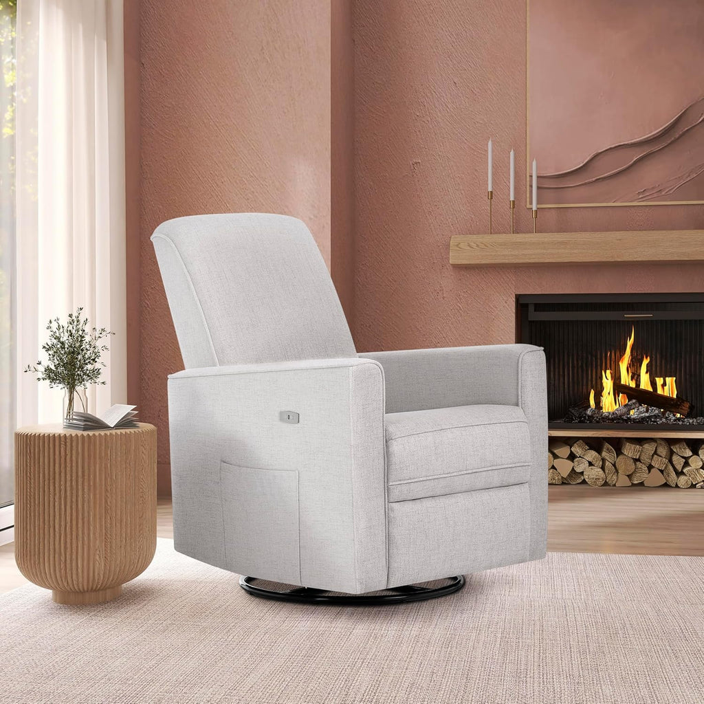 Evolur Harlow Upholstered Power Glider Recliner with USB Charging – Rocking & 275° Swivel with Smooth Glide – Greenguard Gold & FSC Certified – Modern Nursery and Living Room Chair in Fog
