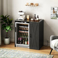 Herture Mini Fridge Cabinet with Storage, Coffee Bar Cabinet with Power Outlet, Fits 24' Wine Fridge, 3-Tier Organizer, Refrigerator Stand for Kitchen, Apartment, or Home Bar Black KH01MRB